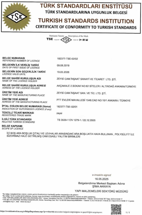 Isıcam TSE Uygunluk Belgesi